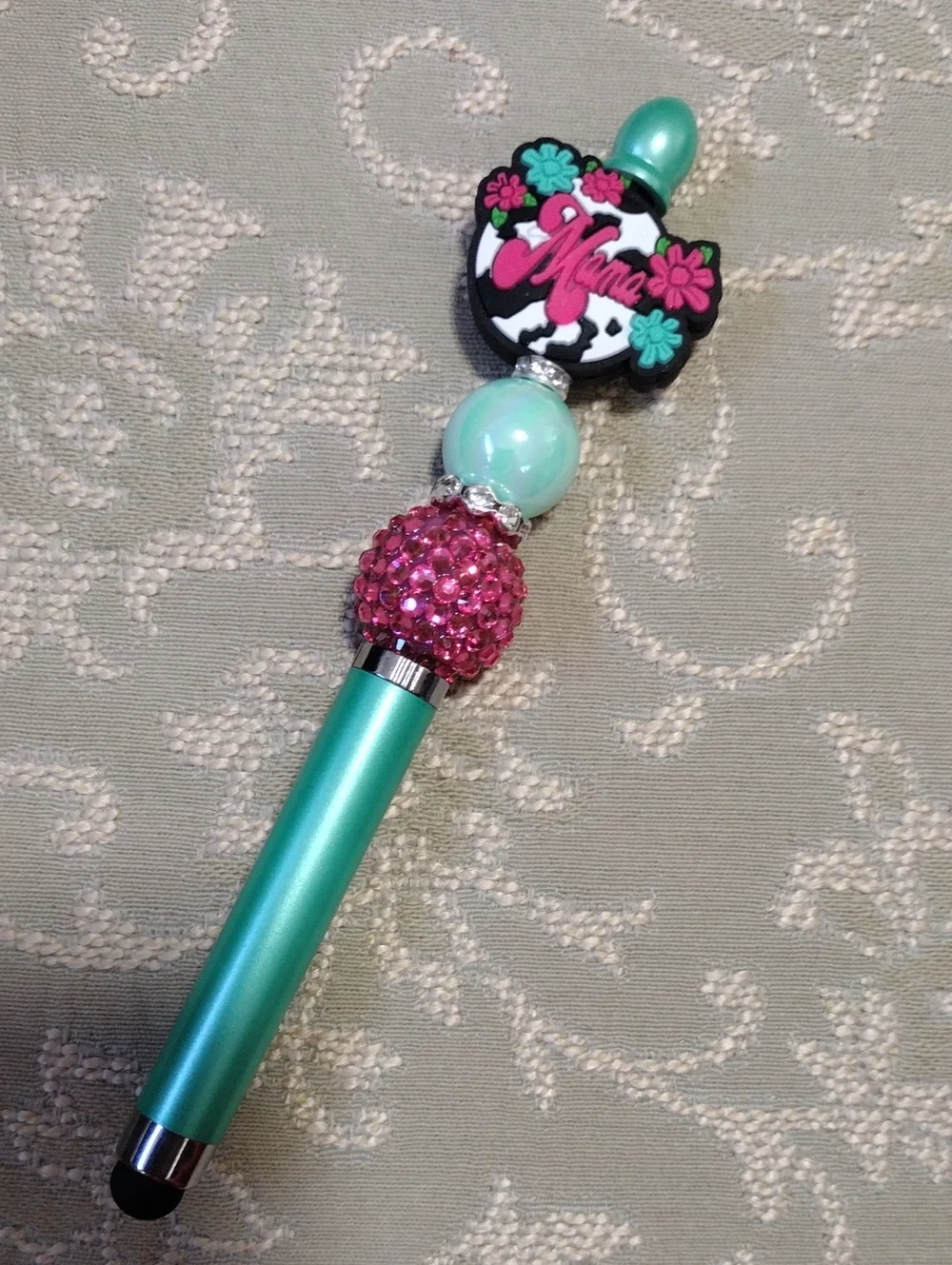Beaded Pink & Teal Decorative Stylus Pen